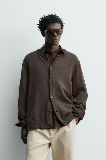 REGULAR FIT COTTON CARDIGAN - Brown by Zara