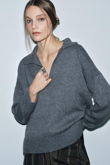 WOOL AND CASHMERE POLO JUMPER - Blue grey by Zara