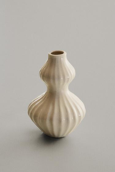 SMALL ENAMELLED STRIPED CERAMIC VASE - Cream by Zara
