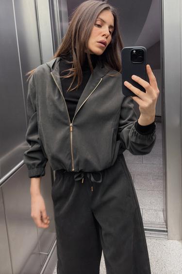 TEXTURED BOMBER JACKET WITH HOOD - Dark grey by Zara