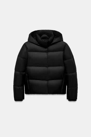 WATER-REPELLENT WINDPROOF FEATHER AND DOWN JACKET WITH HOODIE - Black by Zara