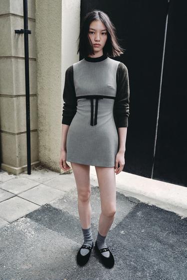 SATIN BOW MINI DRESS - Light grey by Zara