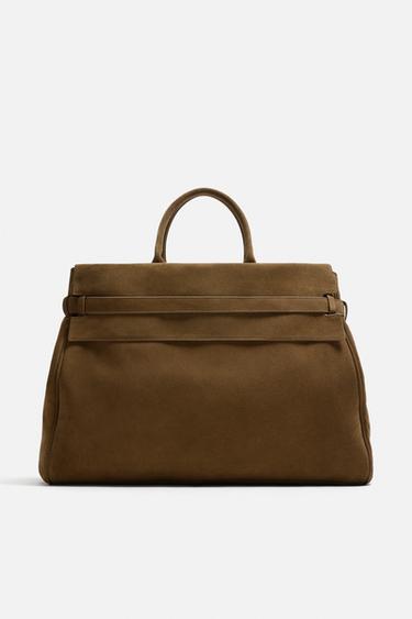 LEATHER HANDBAG - Brown by Zara