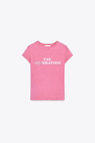 WASHED-EFFECT RHINESTONE T-SHIRT - Pink by Zara