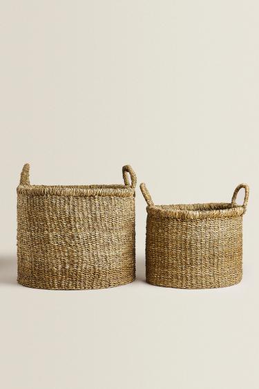 LARGE SEAGRASS BASKET WITH HANDLES - Brown by Zara - Image 0