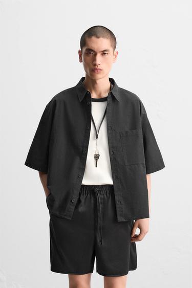 JACQUARD COTTON - LINEN SHIRT - Black by Zara
