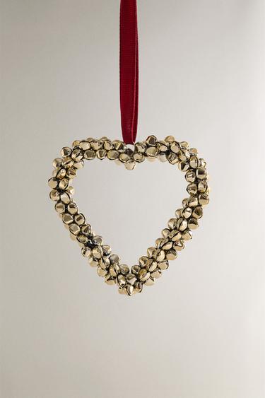 HEART CHRISTMAS TREE DECORATION WITH SLEIGH BELLS - Golden by Zara