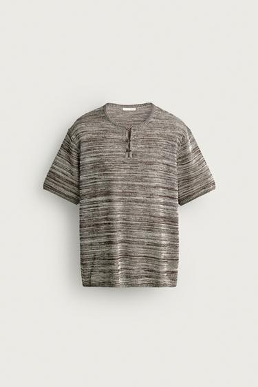 KNIT HENLEY T-SHIRT - Brown / Ecru by Zara