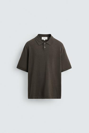COTTON BLEND KNIT POLO SHIRT - Black / Brown by Zara