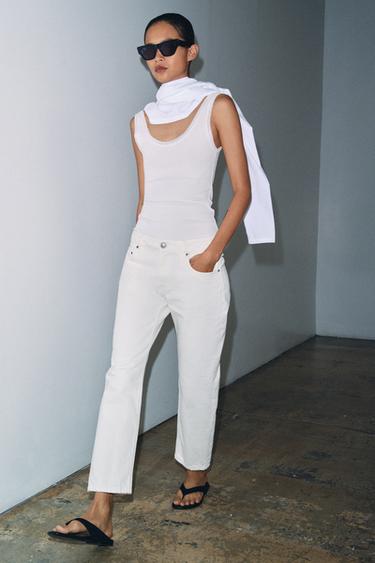 ZW COLLECTION MID-WAIST CIGARETTE JEANS - White by Zara