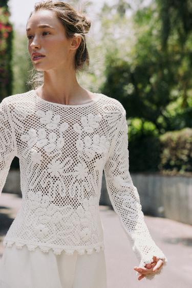 EMBROIDERED LACE TOP - White by Zara
