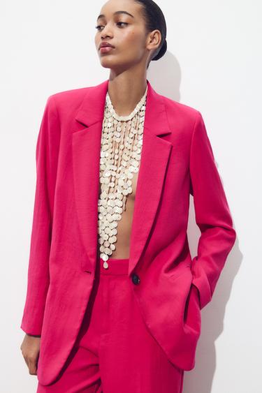 WRINKLED-EFFECT STRAIGHT-LEG TROUSERS - Fuchsia by Zara