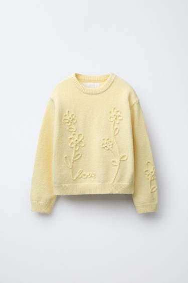 CORDED FLORAL KNIT SWEATER - Yellow by Zara