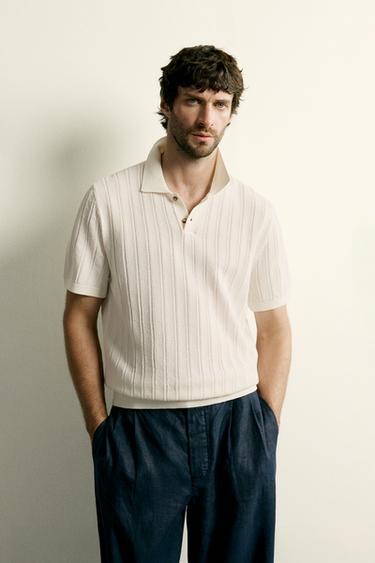 OPEN-KNIT TEXTURED POLO SHIRT - White by Zara