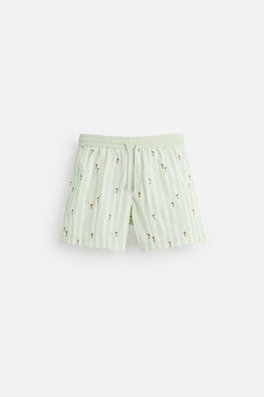 EMBROIDERED MID-LENGTH SWIMMING TRUNKS - Pastel green by Zara
