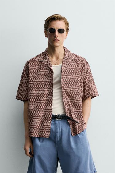 RELAXED FIT GEOMETRIC PRINT SHIRT - Brick by Zara