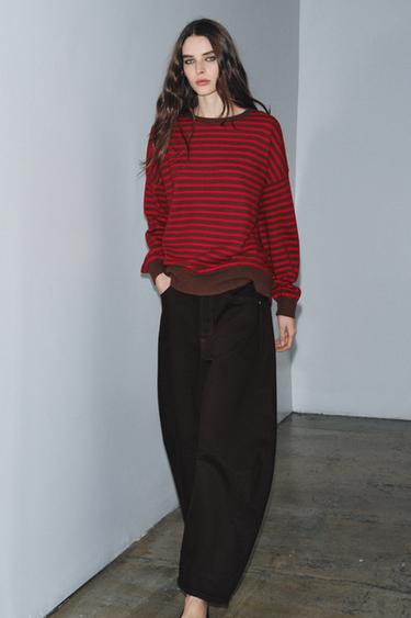 100% WOOL STRIPED JUMPER - Brown Stripes by Zara