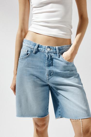 TRF MID-WAIST BELT LOOP DENIM BERMUDA SHORTS - Light blue by Zara