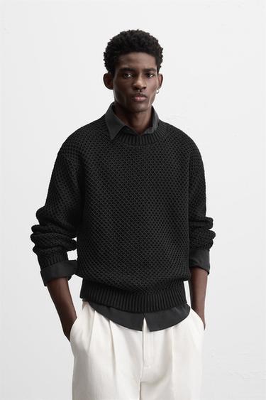 TEXTURED OPEN-KNIT SWEATER - Black by Zara