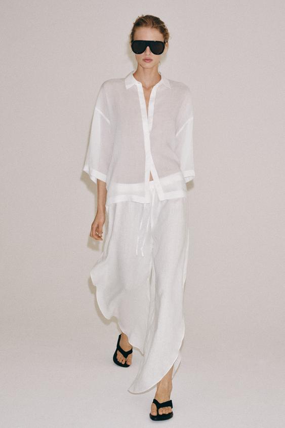 100% LINEN TROUSERS WITH VENTS ZW COLLECTION - White by Zara - Image 0
