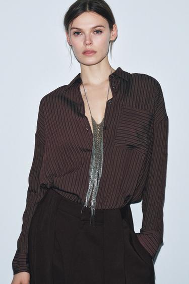 ZW COLLECTION STRIPED FLOWING SHIRT - Brown by Zara