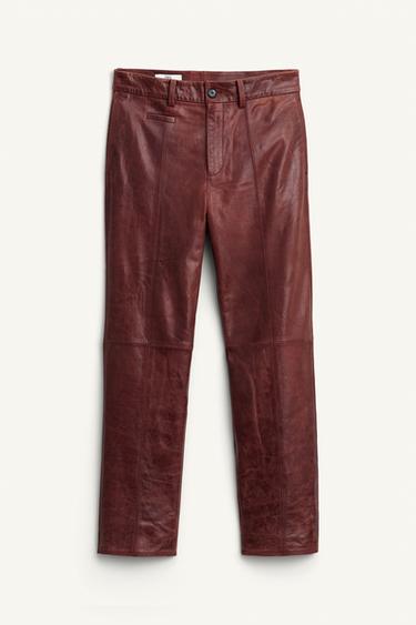LIMITED EDITION LEATHER SUIT TROUSERS - Brown by Zara