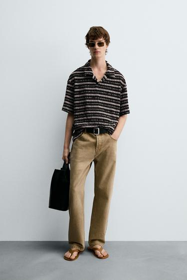 JACQUARD KNIT POLO SHIRT - Ecru / Brown by Zara - Image 0