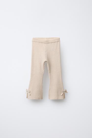 BOW DETAIL KNIT FLARE LEGGINGS - Light beige by Zara