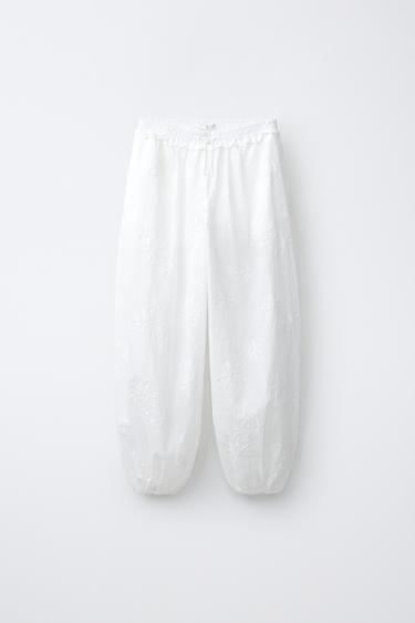 EMBROIDERED FLORAL SAROUEL TROUSERS - White by Zara