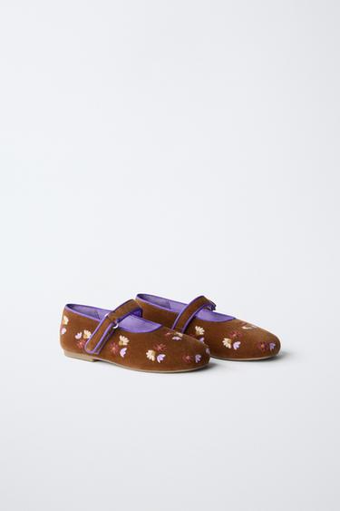 EMBROIDERED BALLET FLATS - Brown by Zara