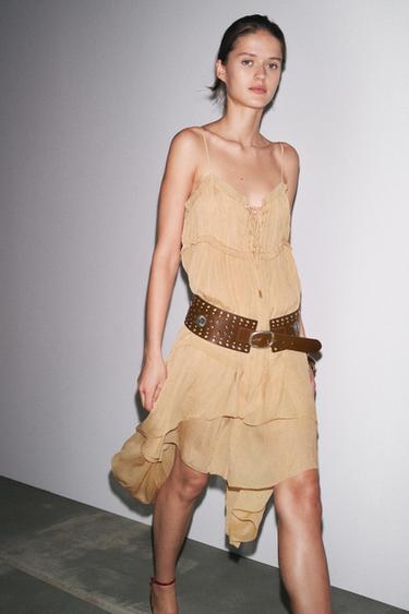 LEATHER BELT WITH FLORAL DETAIL - Brown by Zara - Image 0