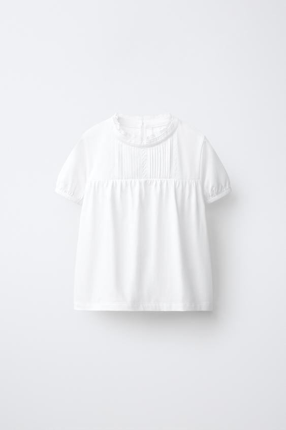 ROMANTIC PINTUCK AND LACE T-SHIRT - White by Zara - Image 0