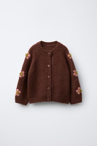 KNIT CARDIGAN WITH FLORAL EMBROIDERY - dark russet by Zara