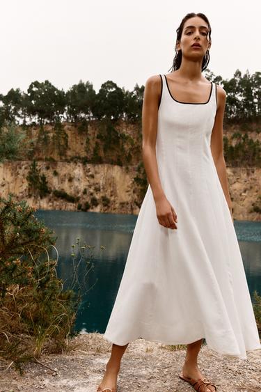 MIDI DRESS WITH CONTRAST PIPING - Oyster-white by Zara