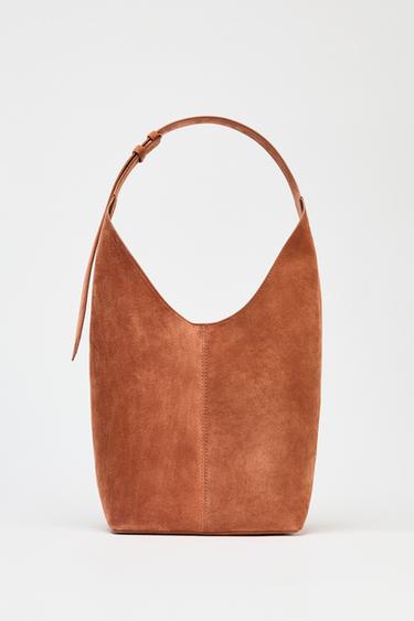LEATHER MAXI BUCKET BAG WITH HANDLE DETAIL - Orange by Zara