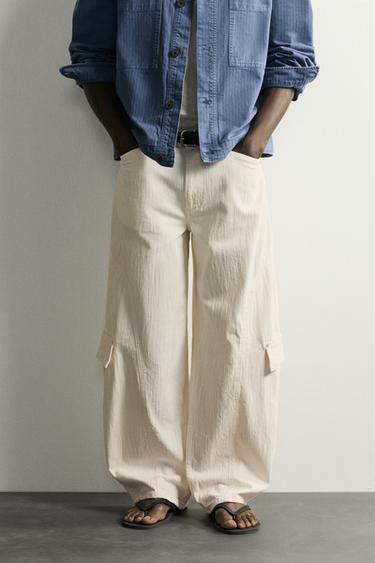 BALLOON FIT CARGO JEANS - white by Zara