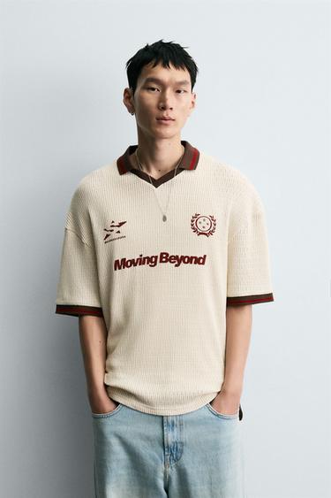 RETRO FOOTBALL TEXTURED POLO SHIRT - Oyster-white by Zara