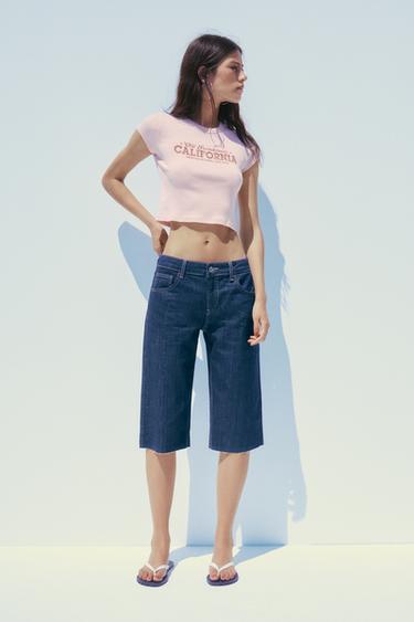 MID-WAIST TRF CAPRI DENIM BERMUDA SHORTS - Dark indigo by Zara - Image 0