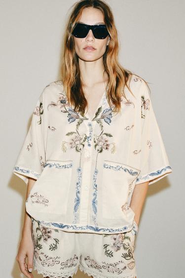 ZW COLLECTION EMBROIDERED SHIRT - Ecru by Zara