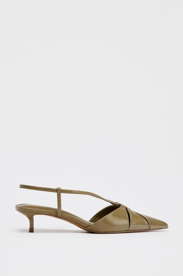 KITTEN HEEL SLINGBACK SHOES - Khaki Green by Zara