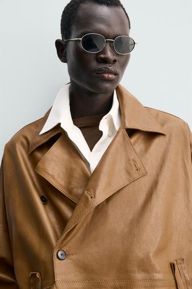 RELAXED FIT NAPPA LEATHER JACKET - camel by Zara