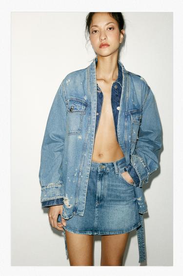 DENIM TRF OVERSHIRT WITH RIPS - Light blue by Zara