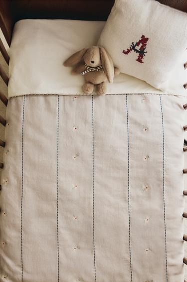 CHILDREN'S FLORAL AND STRIPED DUVET COVER - Greyish by Zara