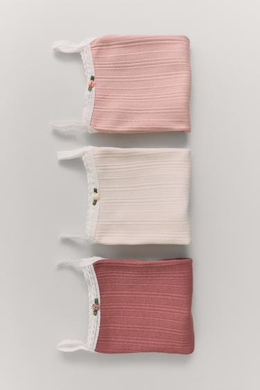 ZARA TIMELESS - THREE-PACK OF POINTELLE FLOWER T-SHIRTS - Pastel pink by Zara