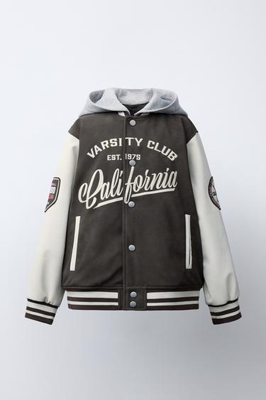 BOMBER JACKET WITH HOODIE AND FAUX LEATHER SLEEVES - Brown by Zara