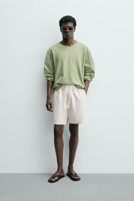 TEXTURED REGULAR FIT BERMUDA SHORTS - Oyster-white by Zara - Image 0