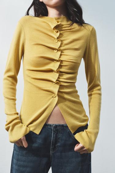 DRAPED KNIT CARDIGAN - Mustard by Zara