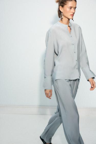 ZW COLLECTION FLOWING SHIRT - Blue / Grey by Zara