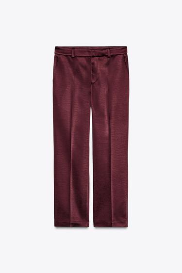 ZW COLLECTION HEAVY SATIN TROUSERS - Burgundy by Zara - Image 0