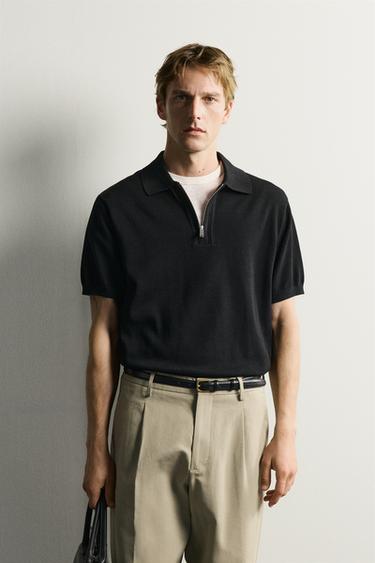 QUARTER-ZIP KNIT POLO SHIRT - Black by Zara